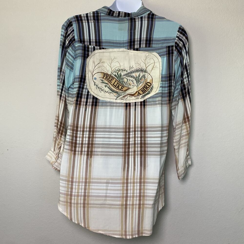 Boho Jane Roadie Blue Ombré Free Like‎ A Bird Embroidered Roll Tab Large Boho